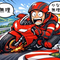 無理な姿勢でコーナリングするライダー