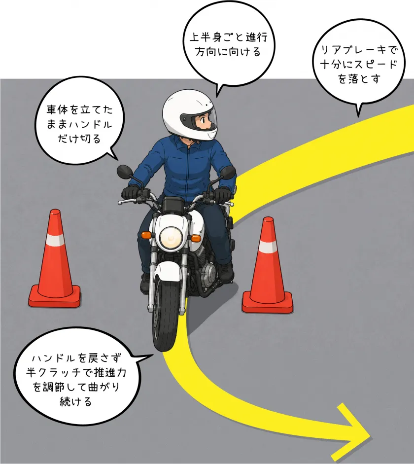 千鳥バランスの曲がり方の説明図
