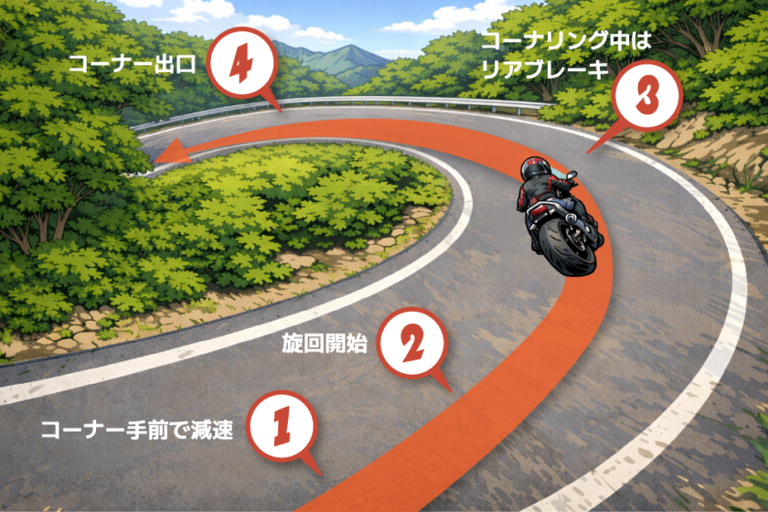 コーナリング中のリアブレーキ