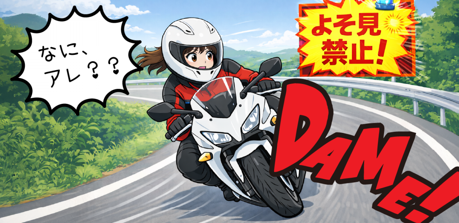 コーナリング中によそ見をするライダー