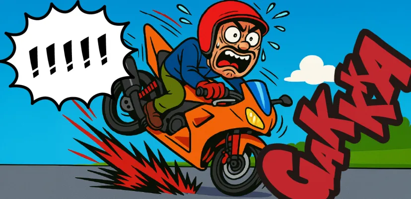 急なブレーキ操作で前輪を滑らせるライダー