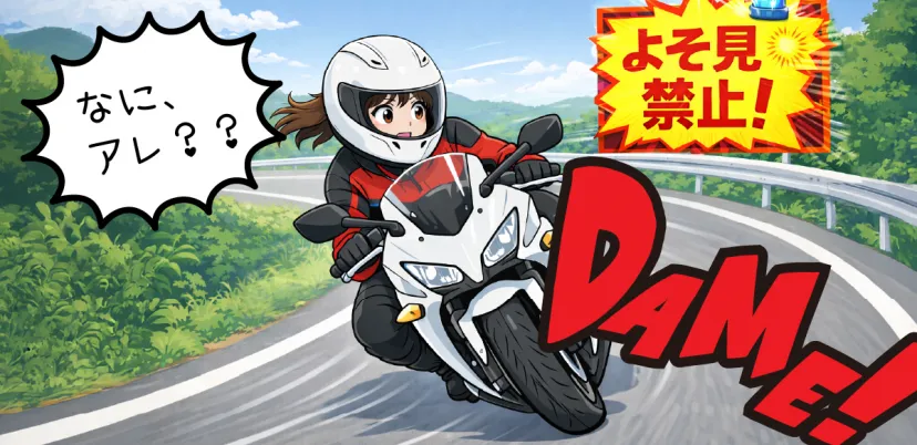 コーナリング中によそ見をするライダー