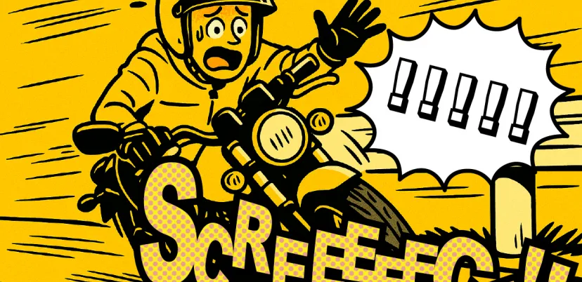 コーナリング中の急な加速に驚くライダー