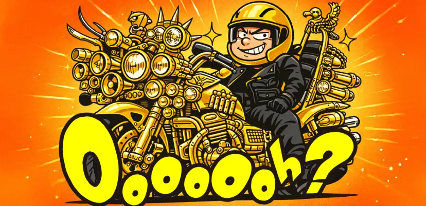 派手にカスタムしたオートバイを見せるライダー
