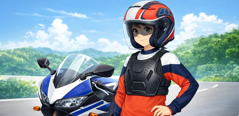 胸部プロテクターを着用したライダー